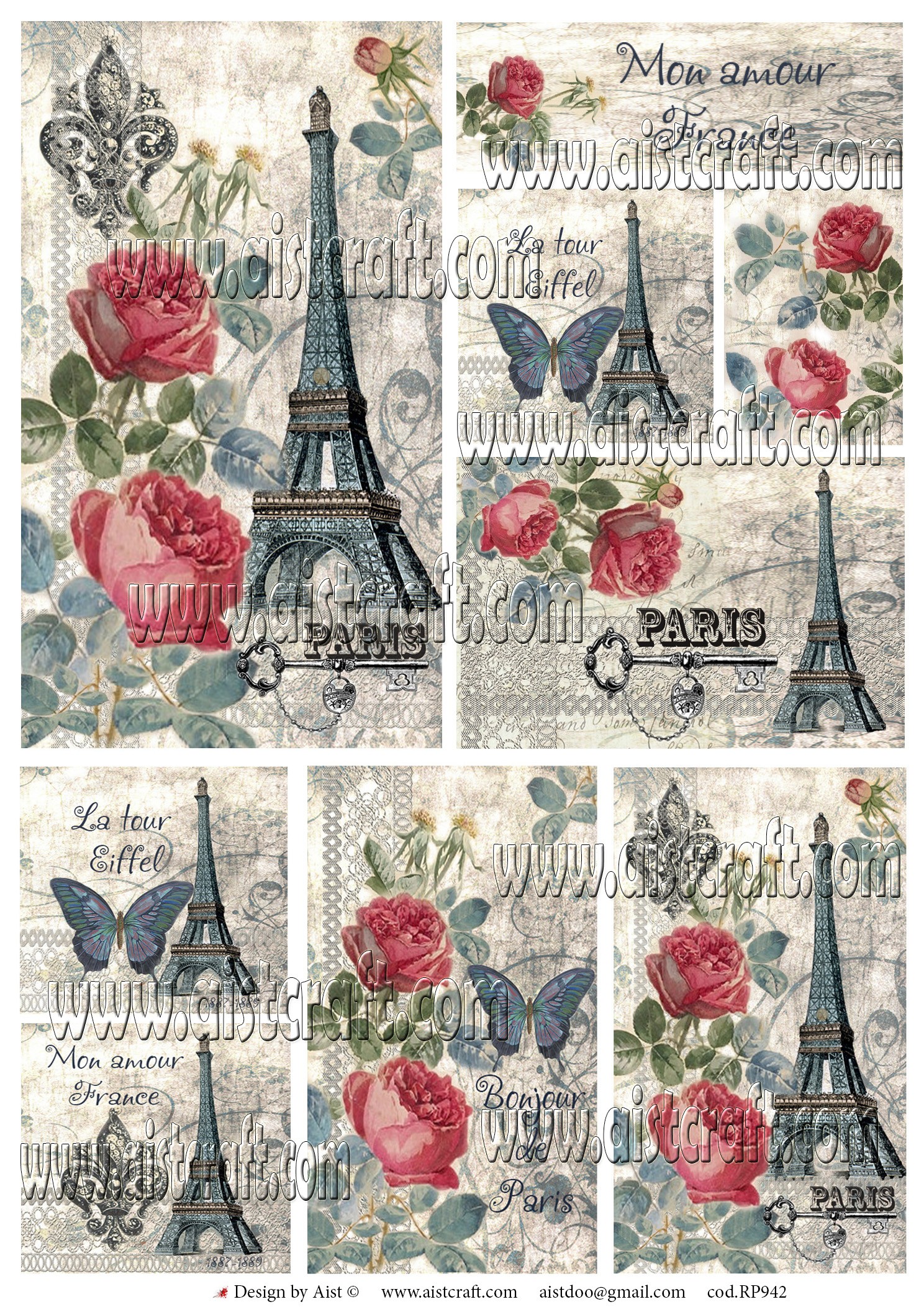 Rice paper for decoupage Paris Roses