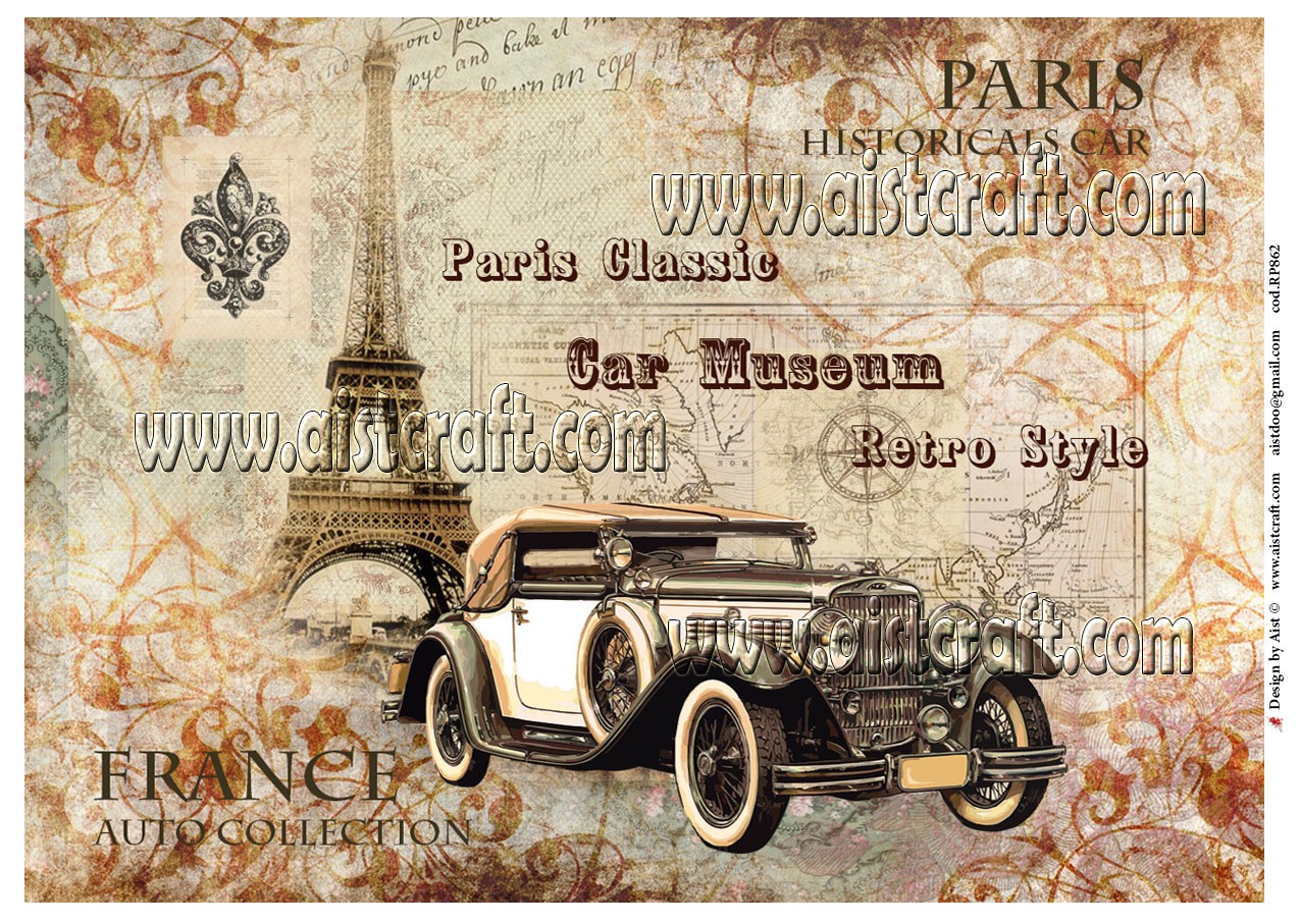 Rice paper for decoupage Retro car Paris