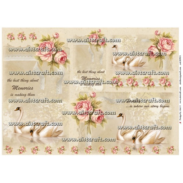 Rice paper for decoupage Wedding Swans