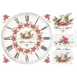 Rice paper for decoupage Clock with pigeons