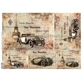 Rice paper for decoupage Retro car Paris