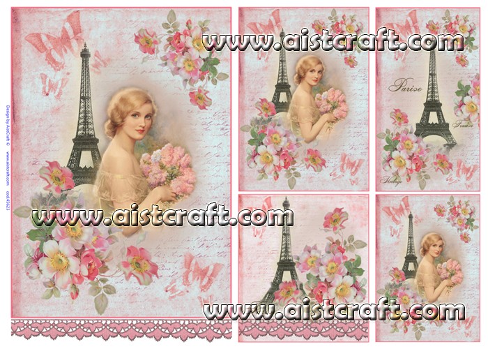 Rice paper for decoupage Vintage woman Paris